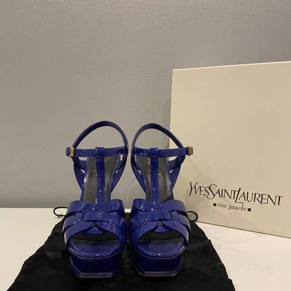 Saint Lauren Tribute Patent Leather Sandals - Picture 1 of 4